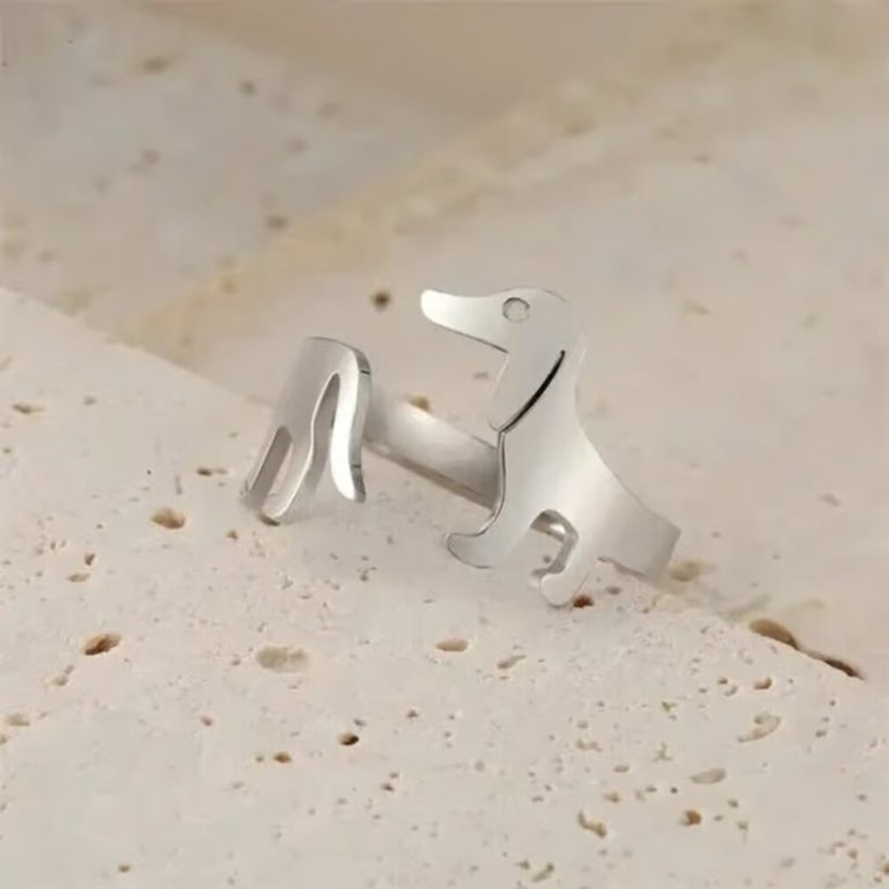 Silver Stainless Steel Adjustable DACHSHUND Dog Ring - Picture 2 of 3